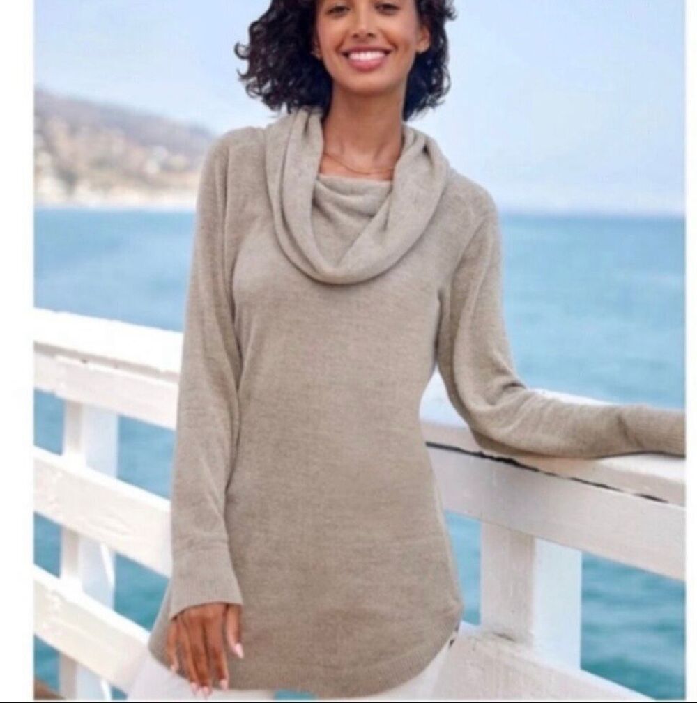 Barefoot Dreams CozyChic Ultra Lite Coastal Cowl Neck Tunic dark khaki 2X NWT